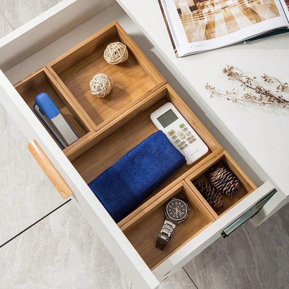Drawer Organizer Tray - Ayarlanabilir Ahşap 2 Çekmece Bölücülü Çekmece