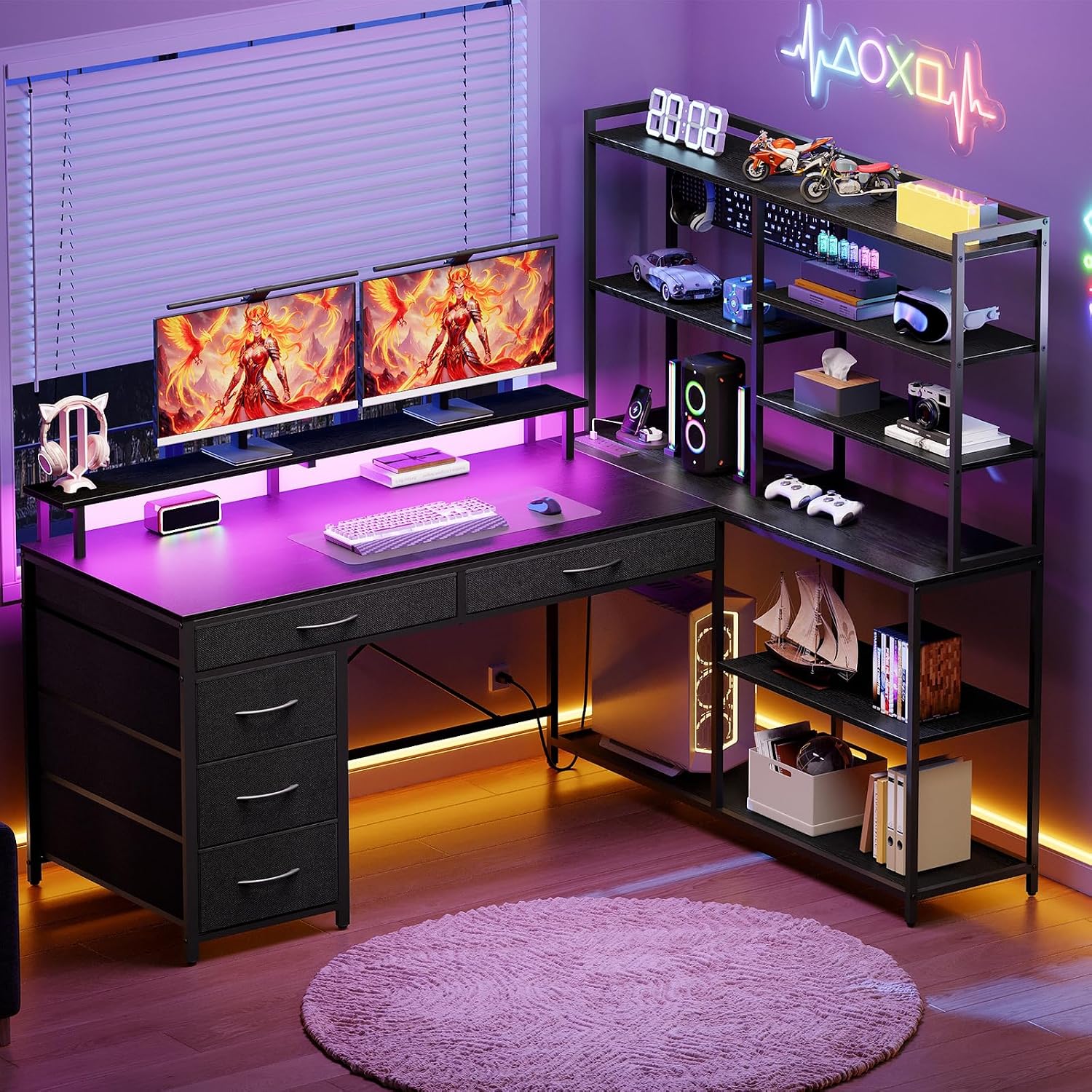 Office Furniture Outlet - Çekmeceli ve Raflı L Şeklinde Masa,