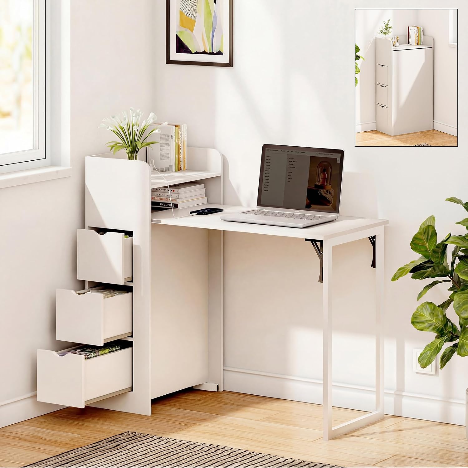 Office Furniture Outlet - Duvara Monte Katlanabilir Masa, Depolama Alanı