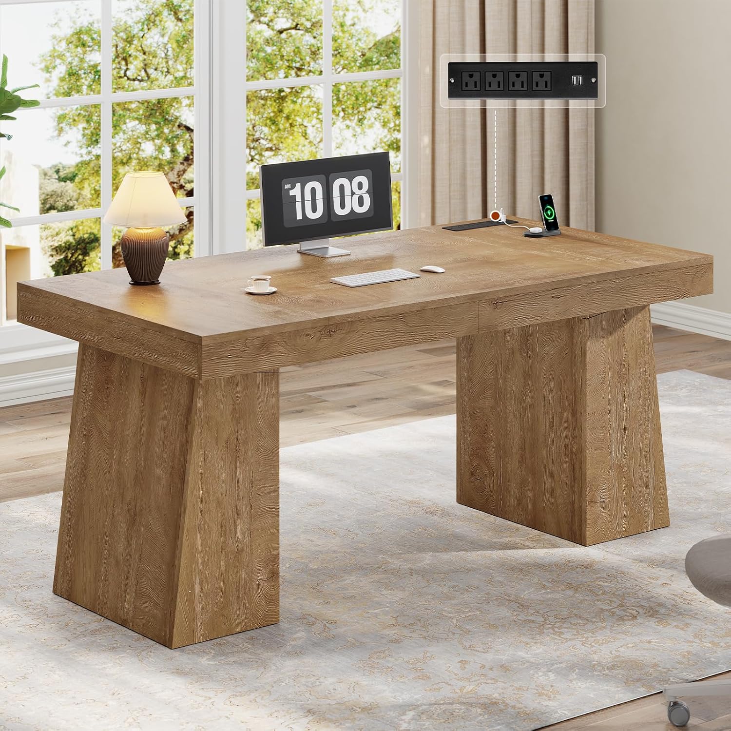 Office Furniture Outlet - 55.9 inç Yönetici Masası, Elektrik Çıkışları